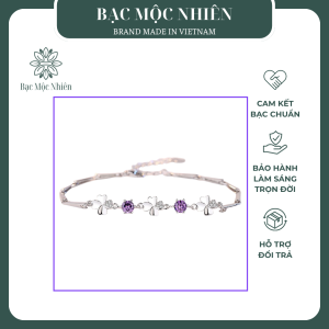 Lắc tay bạc nữ mạ bạch kim đính đá CZ cỏ 4 lá