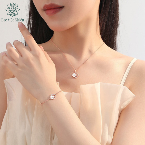 Dây chuyền bạc nữ mạ vàng hồng 18K cao cấp, cỏ 4 lá thiết kế thiết kế mới sang chảnh, cuốn hút - Ảnh 3
