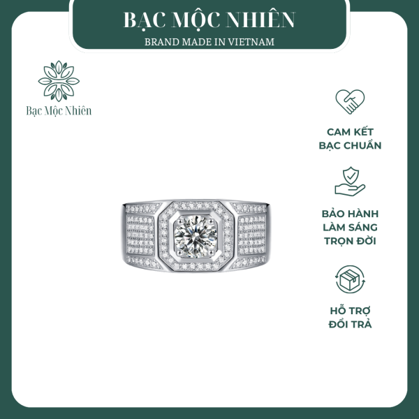 Nhẫn bạc nam đính đá CZ mạnh mẽ