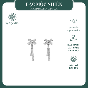 Bông tai bạc nữ đính đá CZ hình chiếc nơ sang trọng